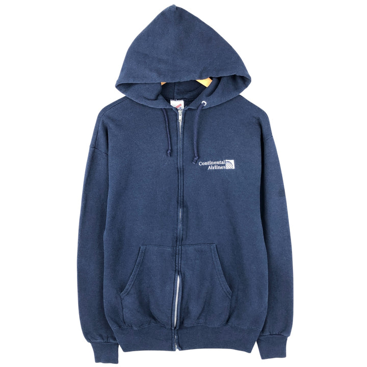 Vintage 80s-90'S Jerzees full-zip sweatshirt hoodie, Made in USA, Men's size M cotton navy blue type Vintage Second Hand