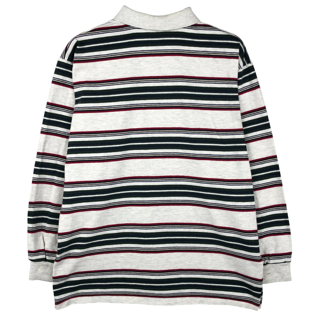 90'S Ralph Lauren POLO by Ralph Lauren Striped Pattern Collared Half-Zip Sweatshirt, Made in USA cotton white type Vintage Second Hand