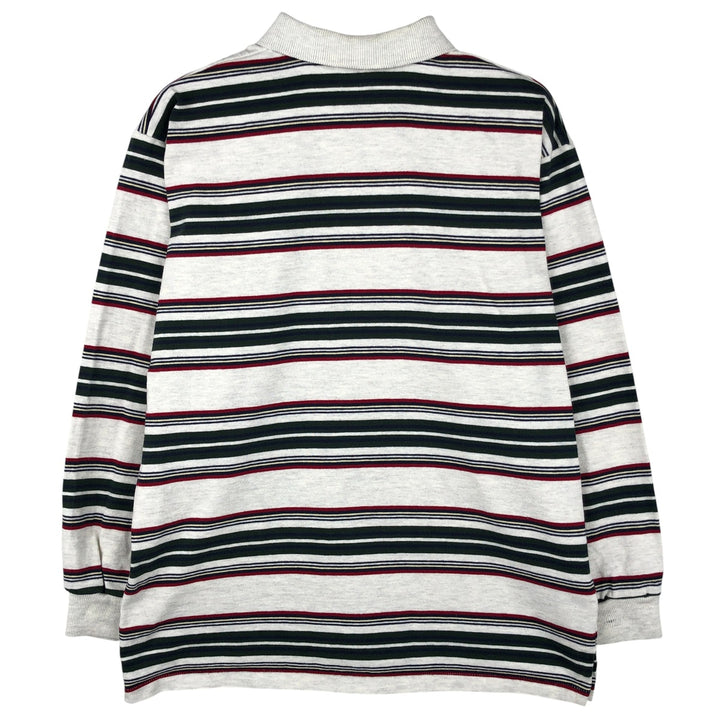 90'S Ralph Lauren POLO by Ralph Lauren Striped Pattern Collared Half-Zip Sweatshirt, Made in USA cotton white type Vintage Second Hand