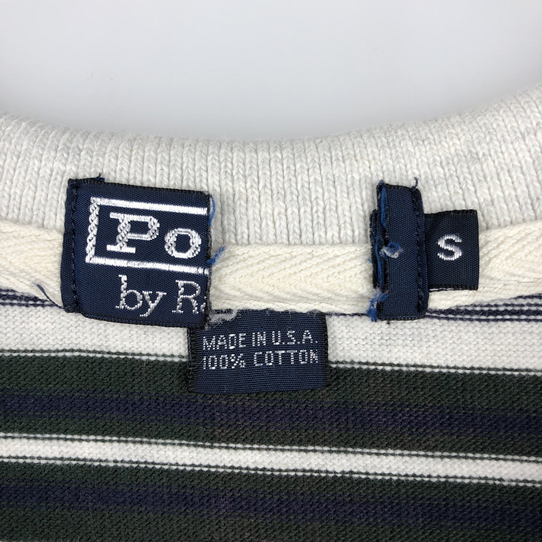 90'S Ralph Lauren POLO by Ralph Lauren Striped Pattern Collared Half-Zip Sweatshirt, Made in USA cotton white type Vintage Second Hand