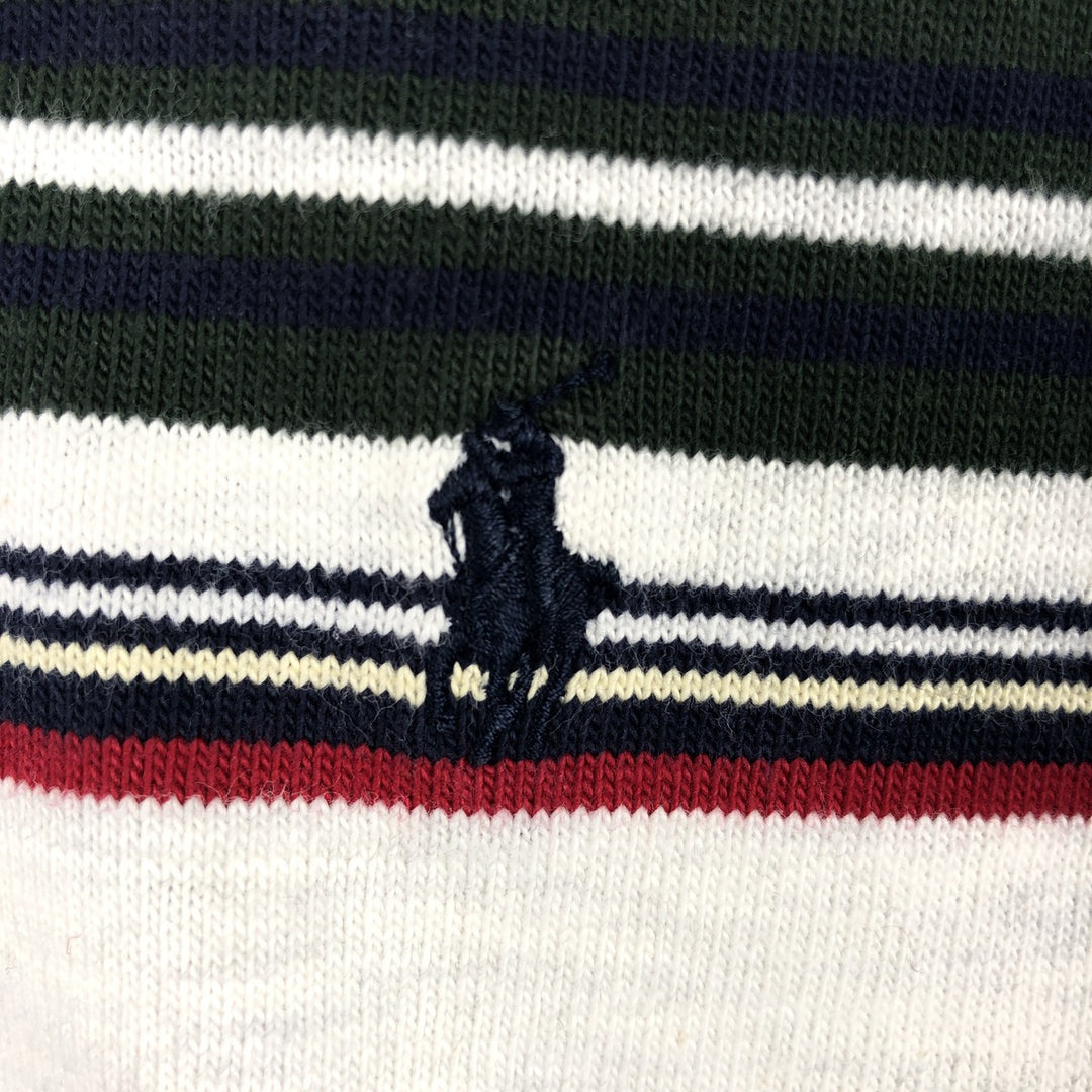 90'S Ralph Lauren POLO by Ralph Lauren Striped Pattern Collared Half-Zip Sweatshirt, Made in USA cotton white type Vintage Second Hand