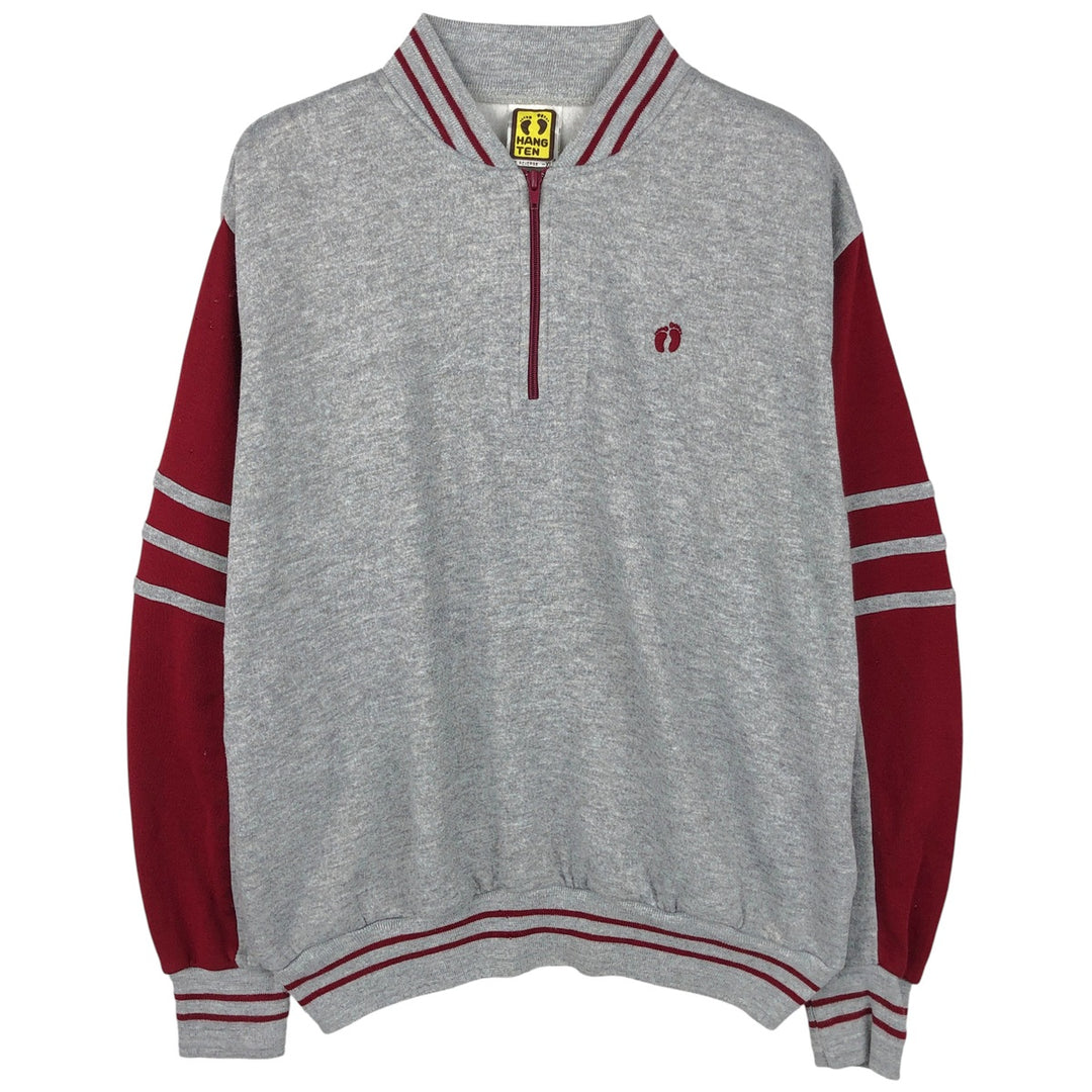 Vintage 80s-90'S Hang Ten Half-Zip Sweatshirt, Men's XL polyester gray type Vintage Second Hand