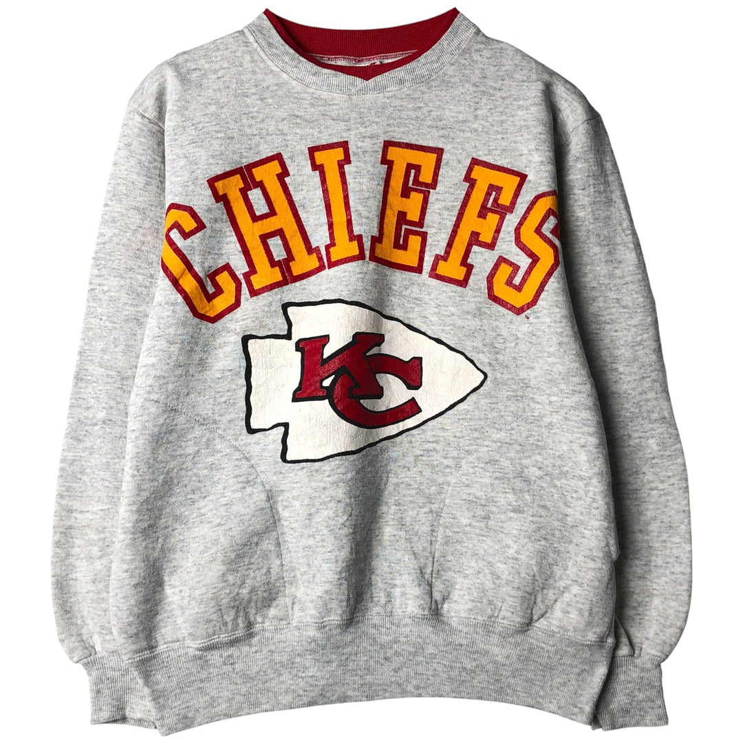 90'S NFL Kansas City Chiefs Layered Neck Logo Sweatshirt, Made in USA, Men's Size Medium polyester gray type Vintage Second Hand