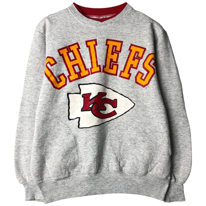 90'S NFL Kansas City Chiefs Layered Neck Logo Sweatshirt, Made in USA, Men's Size Medium polyester gray type Vintage Second Hand
