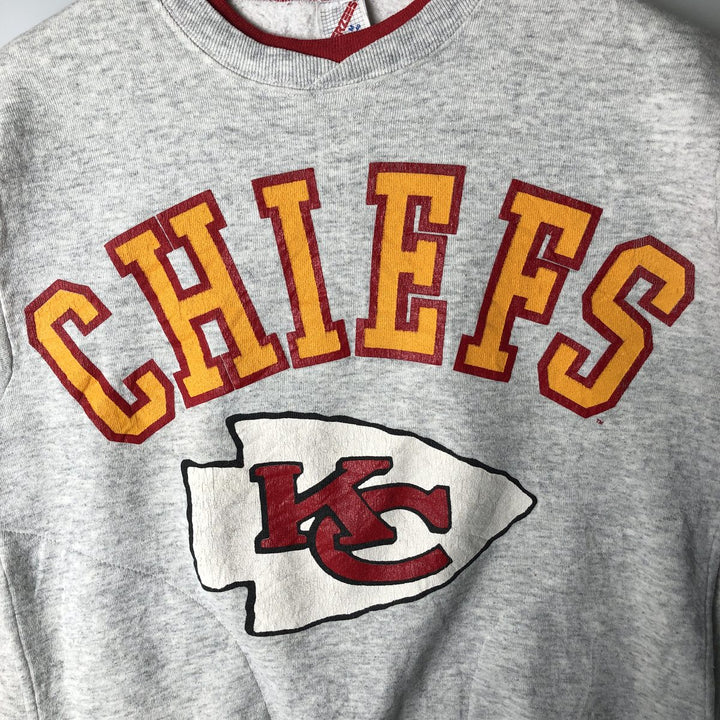 90'S NFL Kansas City Chiefs Layered Neck Logo Sweatshirt, Made in USA, Men's Size Medium polyester gray type Vintage Second Hand