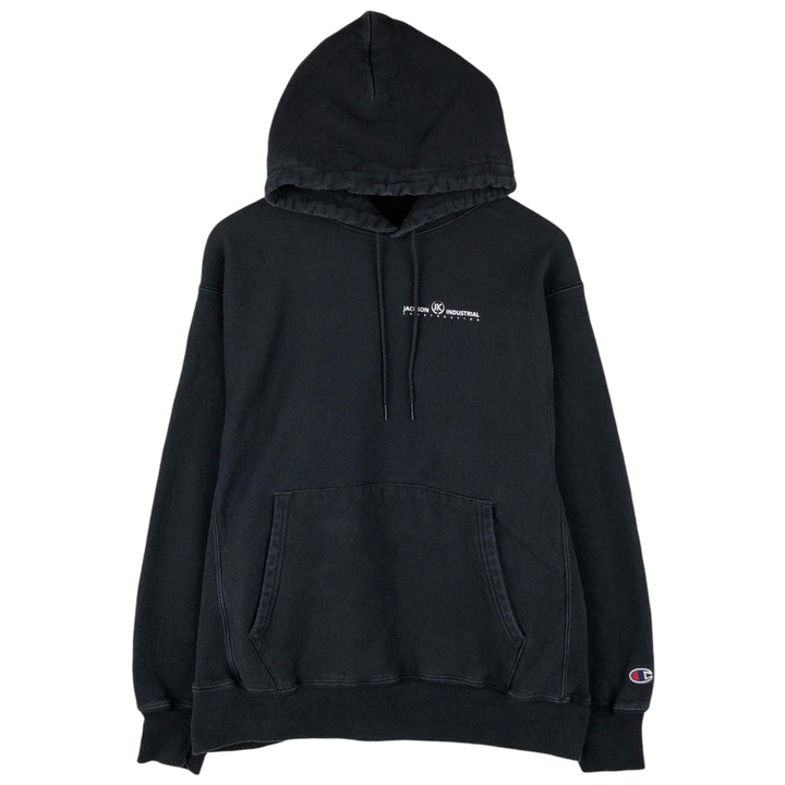 00'S Champion Premium Reverse Weave Advertising Sweat Pullover Hoodie Men's L size cotton black type Vintage Second Hand