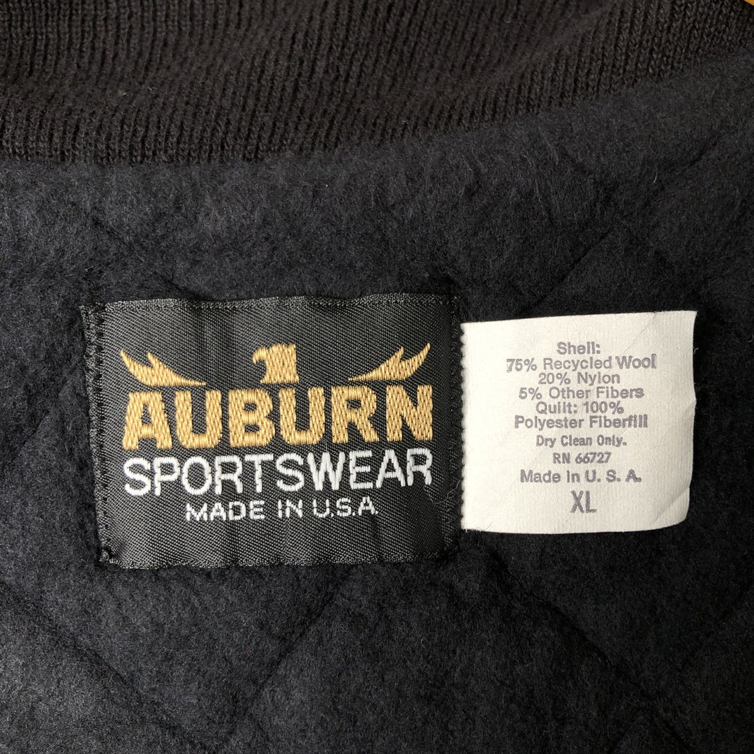 90'S AUBURN SPORTSWEAR Padded Wool Varsity Jacket, Made in USA, Men's XL Recycled wool black type Vintage Second Hand