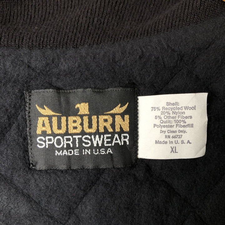 90'S AUBURN SPORTSWEAR Padded Wool Varsity Jacket, Made in USA, Men's XL Recycled wool black type Vintage Second Hand