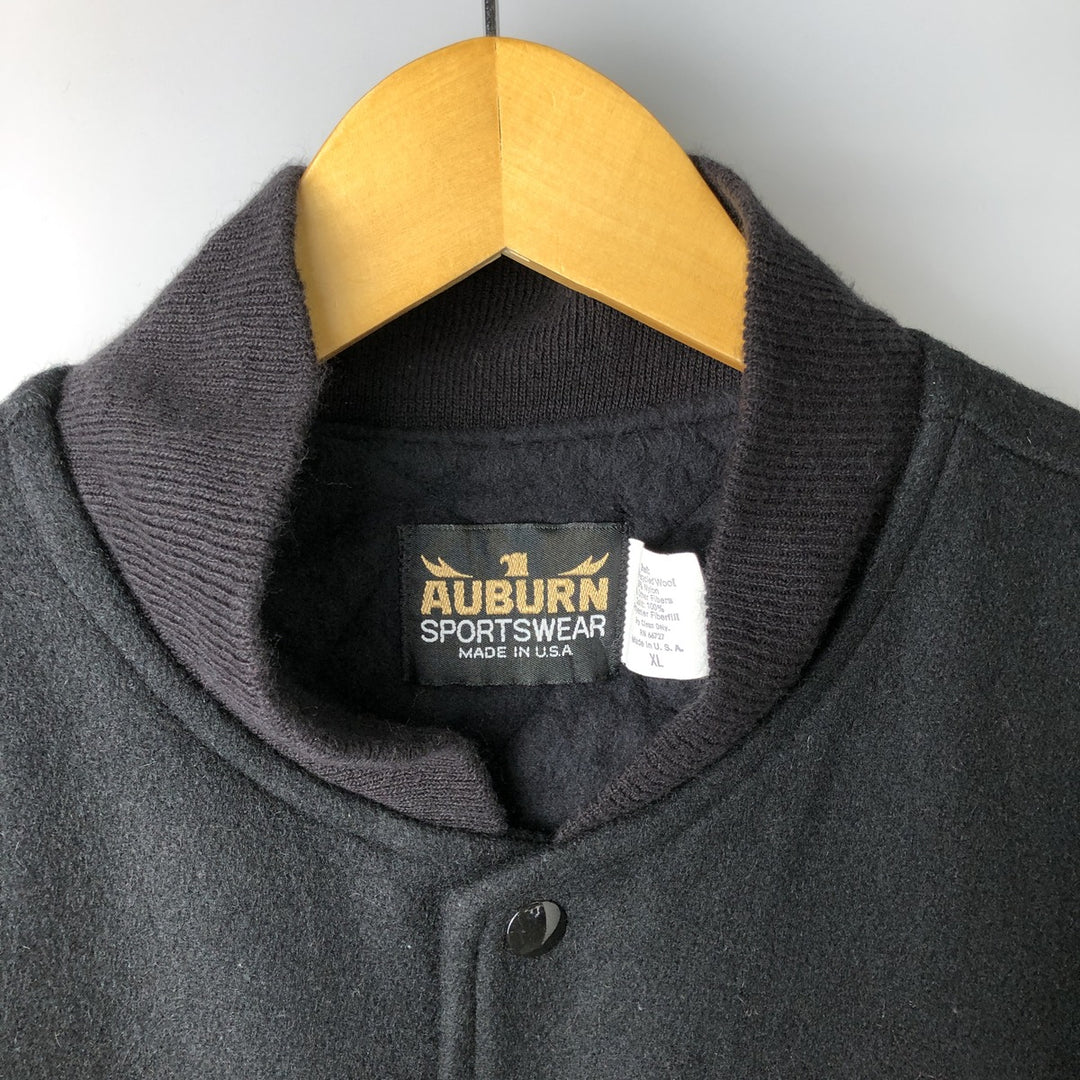 90'S AUBURN SPORTSWEAR Padded Wool Varsity Jacket, Made in USA, Men's XL Recycled wool black type Vintage Second Hand