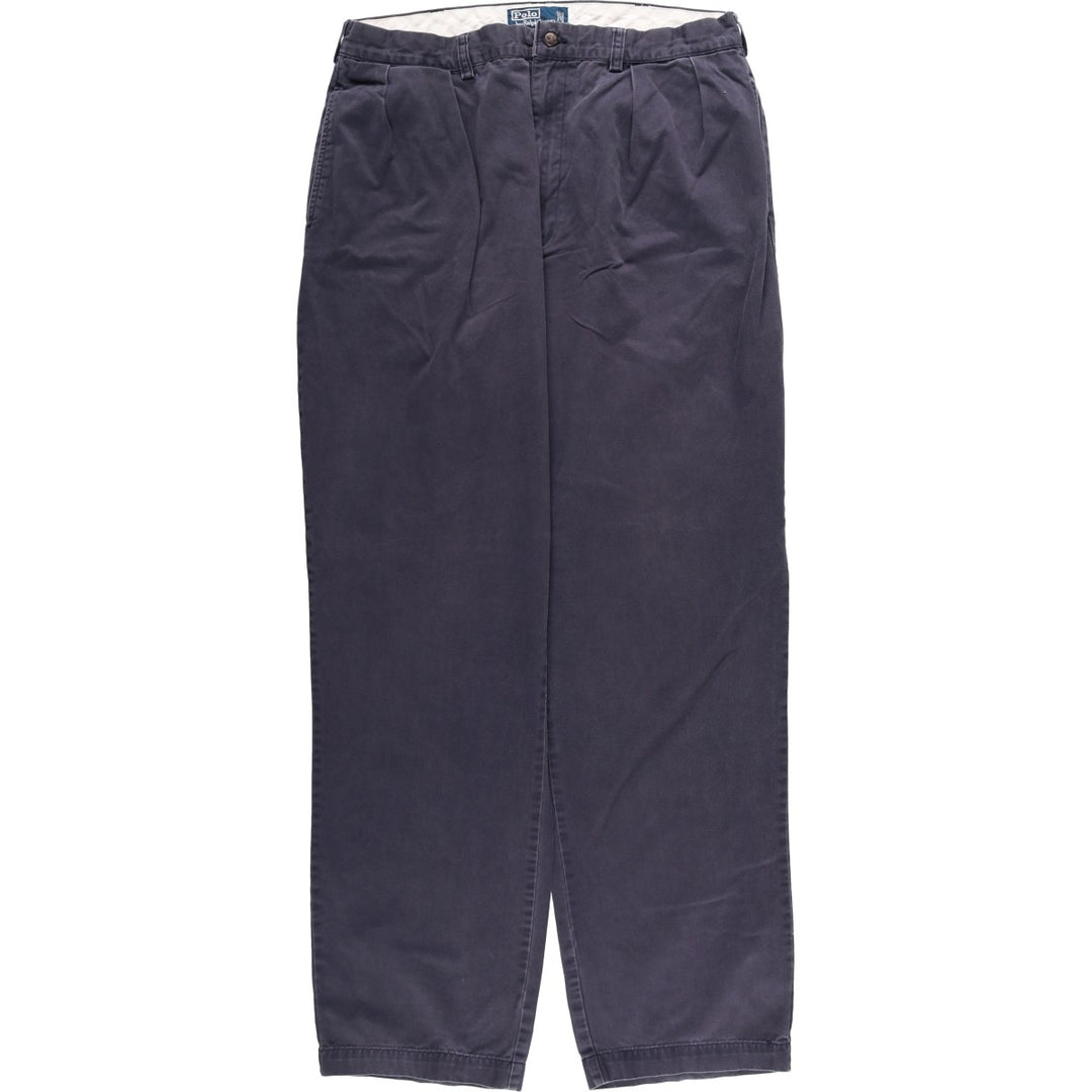 Ralph Lauren POLO by Ralph Lauren ANDREW PANT, two-pleat chino pants, men's, W35 equivalent cotton navy blue type Vintage Second Hand