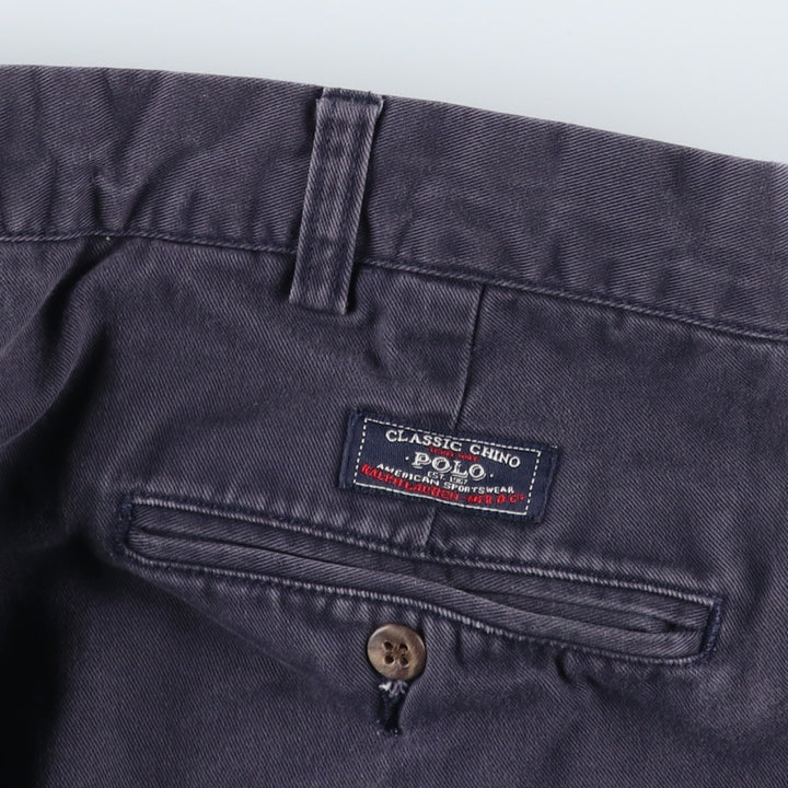 Ralph Lauren POLO by Ralph Lauren ANDREW PANT, two-pleat chino pants, men's, W35 equivalent cotton navy blue type Vintage Second Hand