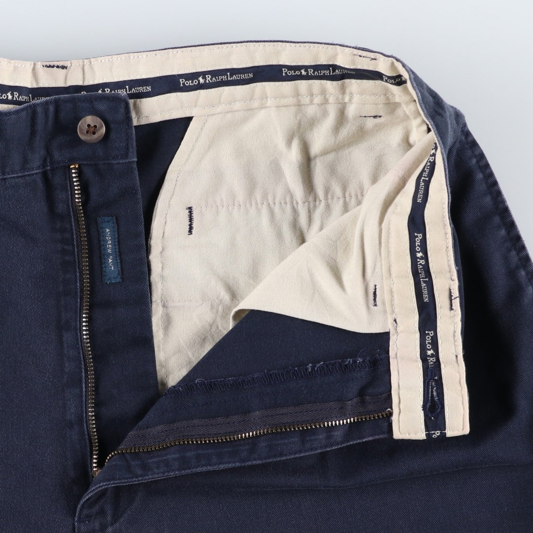 Ralph Lauren Polo Ralph Lauren Two-pleat Chino Pants for Men, W32 equivalent cotton navy blue type Vintage Second Hand