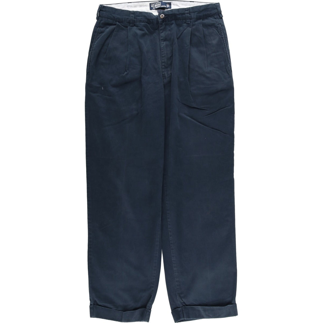 Ralph Lauren POLO by Ralph Lauren Two-pleat Chino Pants for Men, W32 equivalent cotton navy blue type Vintage Second Hand