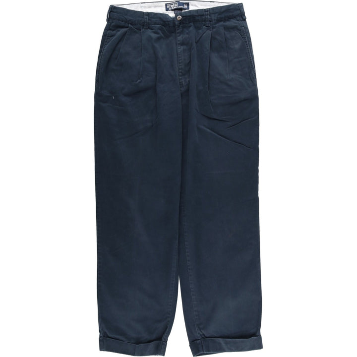 Ralph Lauren POLO by Ralph Lauren Two-pleat Chino Pants for Men, W32 equivalent cotton navy blue type Vintage Second Hand
