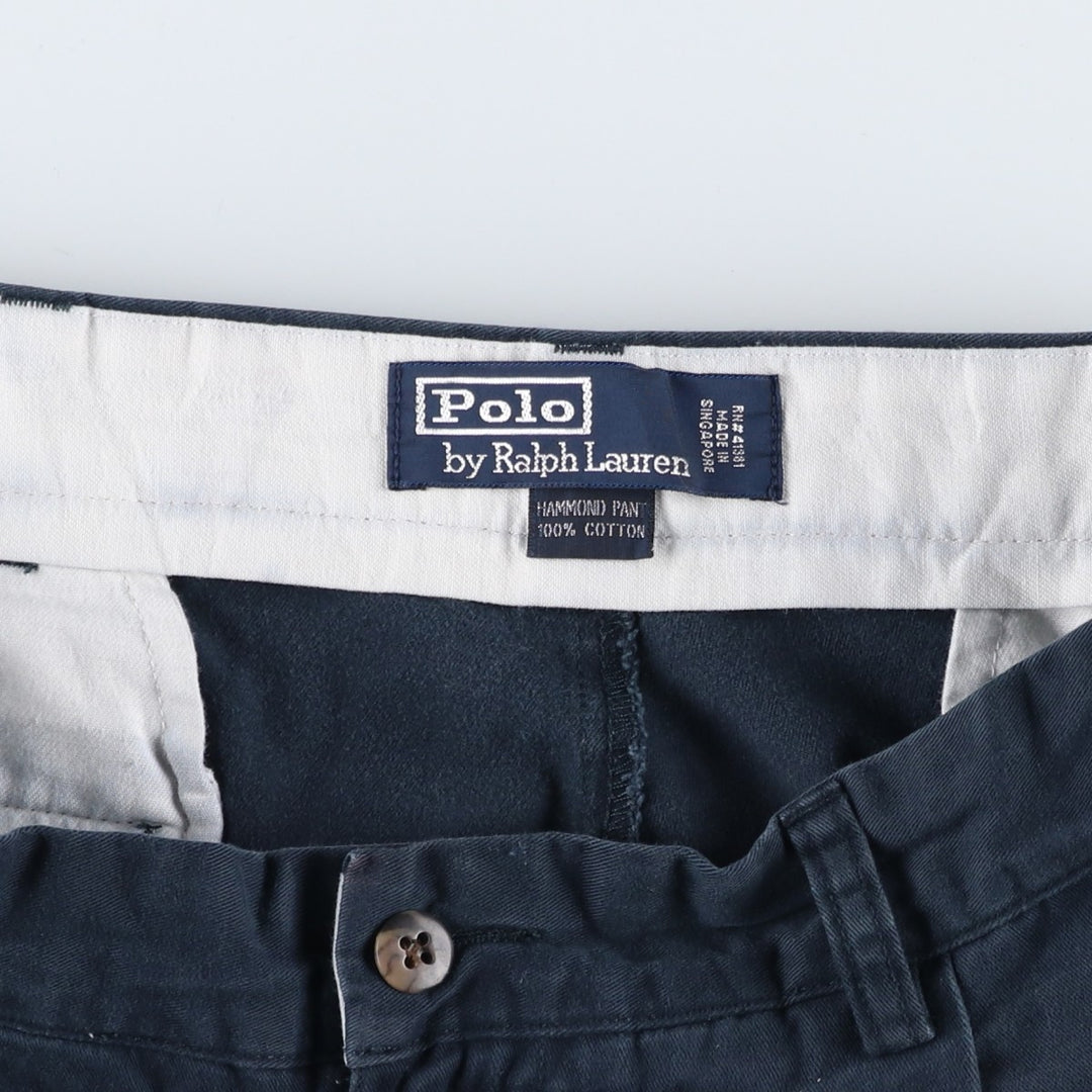 Ralph Lauren POLO by Ralph Lauren Two-pleat Chino Pants for Men, W32 equivalent cotton navy blue type Vintage Second Hand