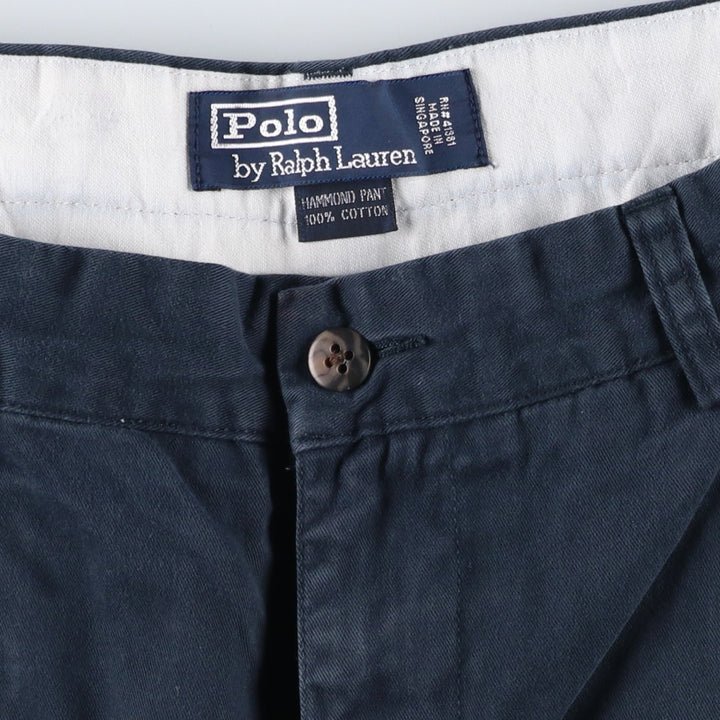 Ralph Lauren POLO by Ralph Lauren Two-pleat Chino Pants for Men, W32 equivalent cotton navy blue type Vintage Second Hand