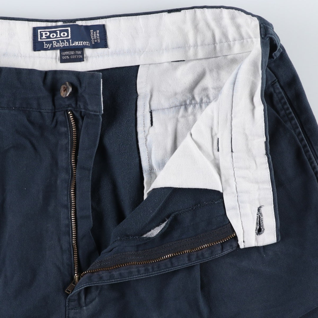 Ralph Lauren POLO by Ralph Lauren Two-pleat Chino Pants for Men, W32 equivalent cotton navy blue type Vintage Second Hand