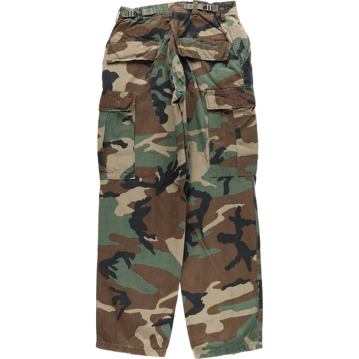 Authentic 1980'S US military camouflage pattern ripstop military cargo pants, small-short, women's size L (w28), vintage cotton Khaki type Vintage Second Hand
