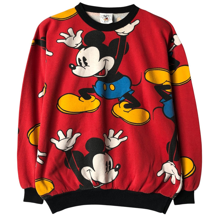 90'S Micky and Co. Mickey Mouse all-over print character sweatshirt, women's size L unclear red type Vintage Second Hand