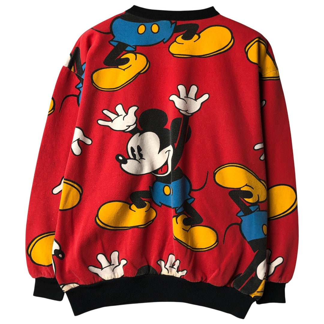 90'S Micky and Co. Mickey Mouse all-over print character sweatshirt, women's size L unclear red type Vintage Second Hand