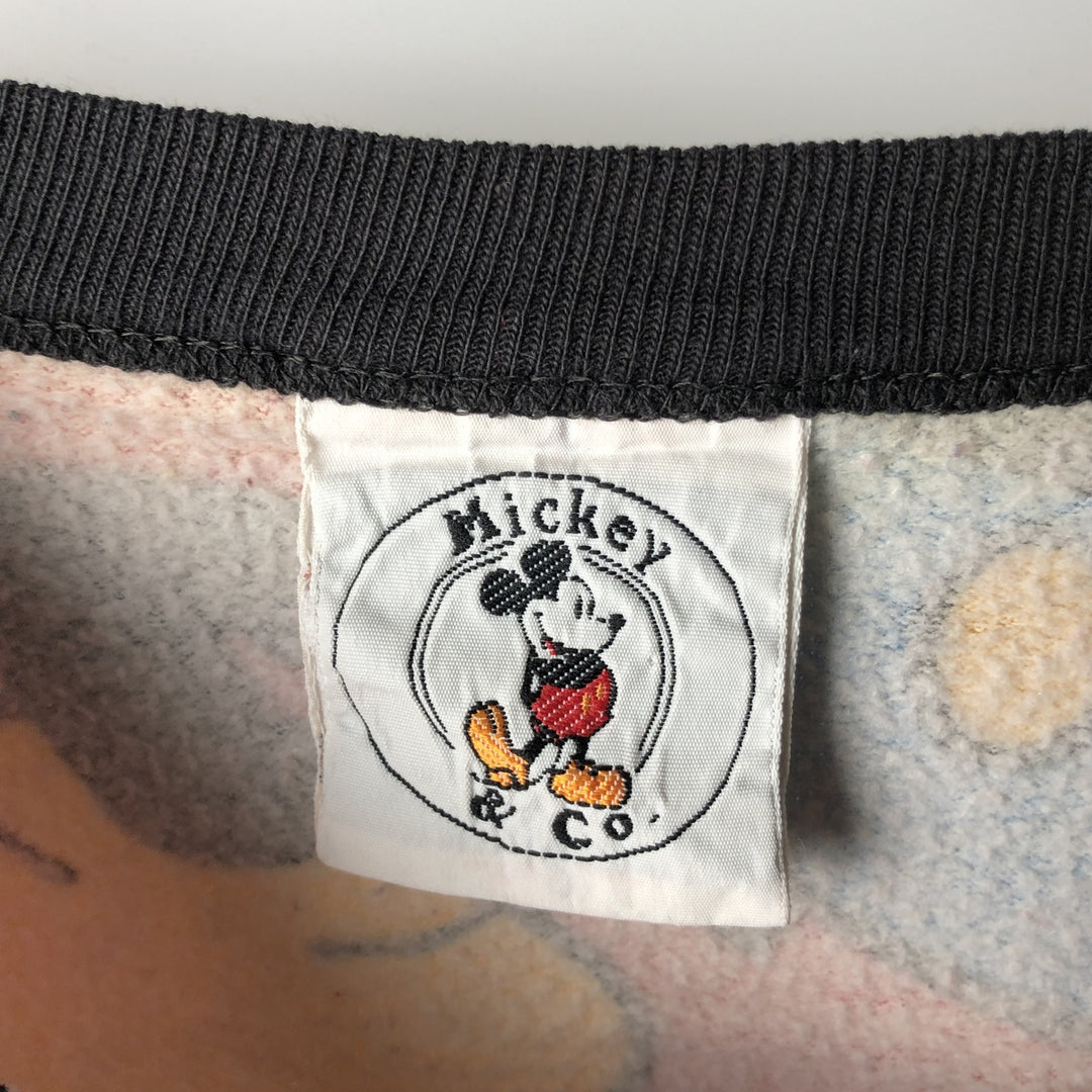90'S Micky and Co. Mickey Mouse all-over print character sweatshirt, women's size L unclear red type Vintage Second Hand