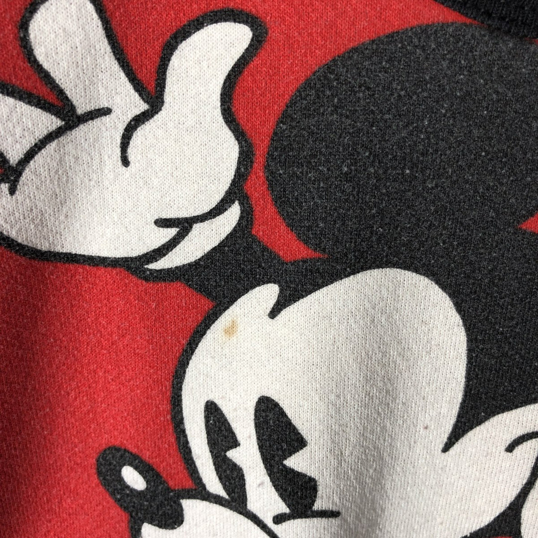 90'S Micky and Co. Mickey Mouse all-over print character sweatshirt, women's size L unclear red type Vintage Second Hand