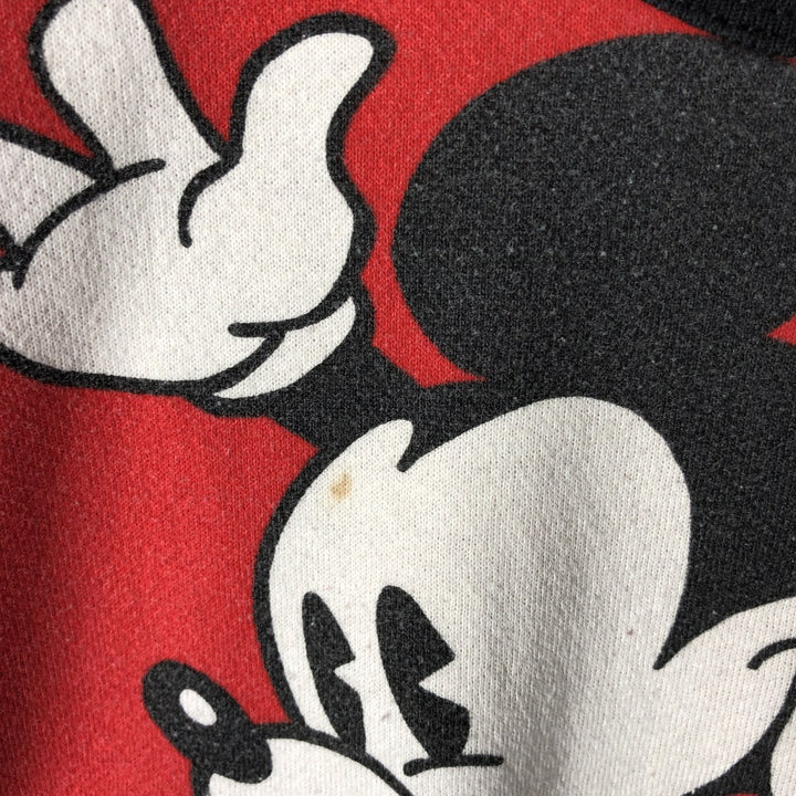 90'S Micky and Co. Mickey Mouse all-over print character sweatshirt, women's size L unclear red type Vintage Second Hand
