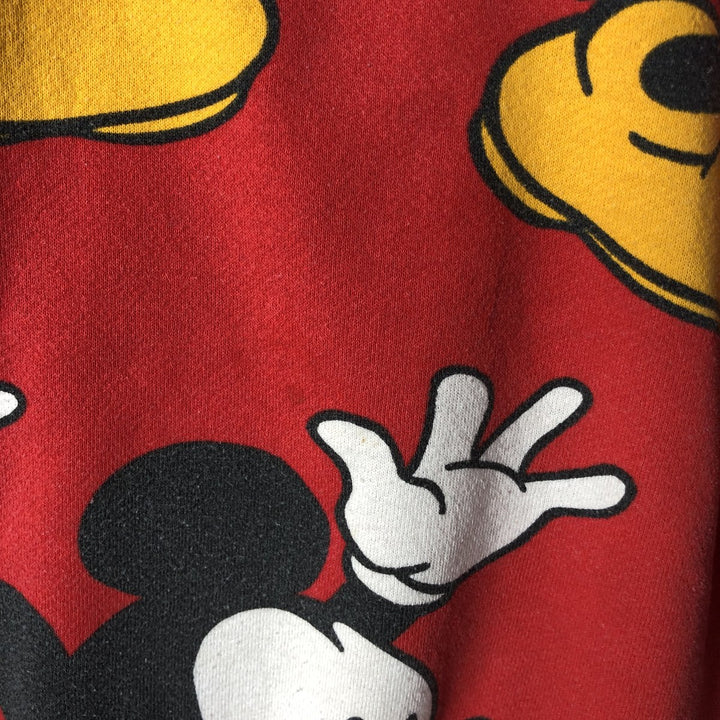 90'S Micky and Co. Mickey Mouse all-over print character sweatshirt, women's size L unclear red type Vintage Second Hand