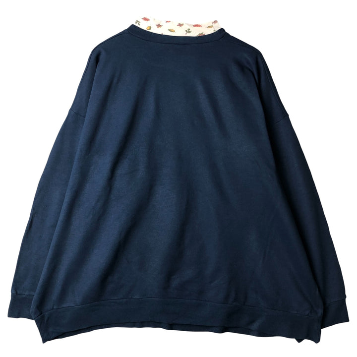 Oversized 90'S BASIC EDITIONS PLUS mock neck bear pattern sweatshirt, made in the USA, women's size XXXL acrylic navy blue type Vintage Second Hand