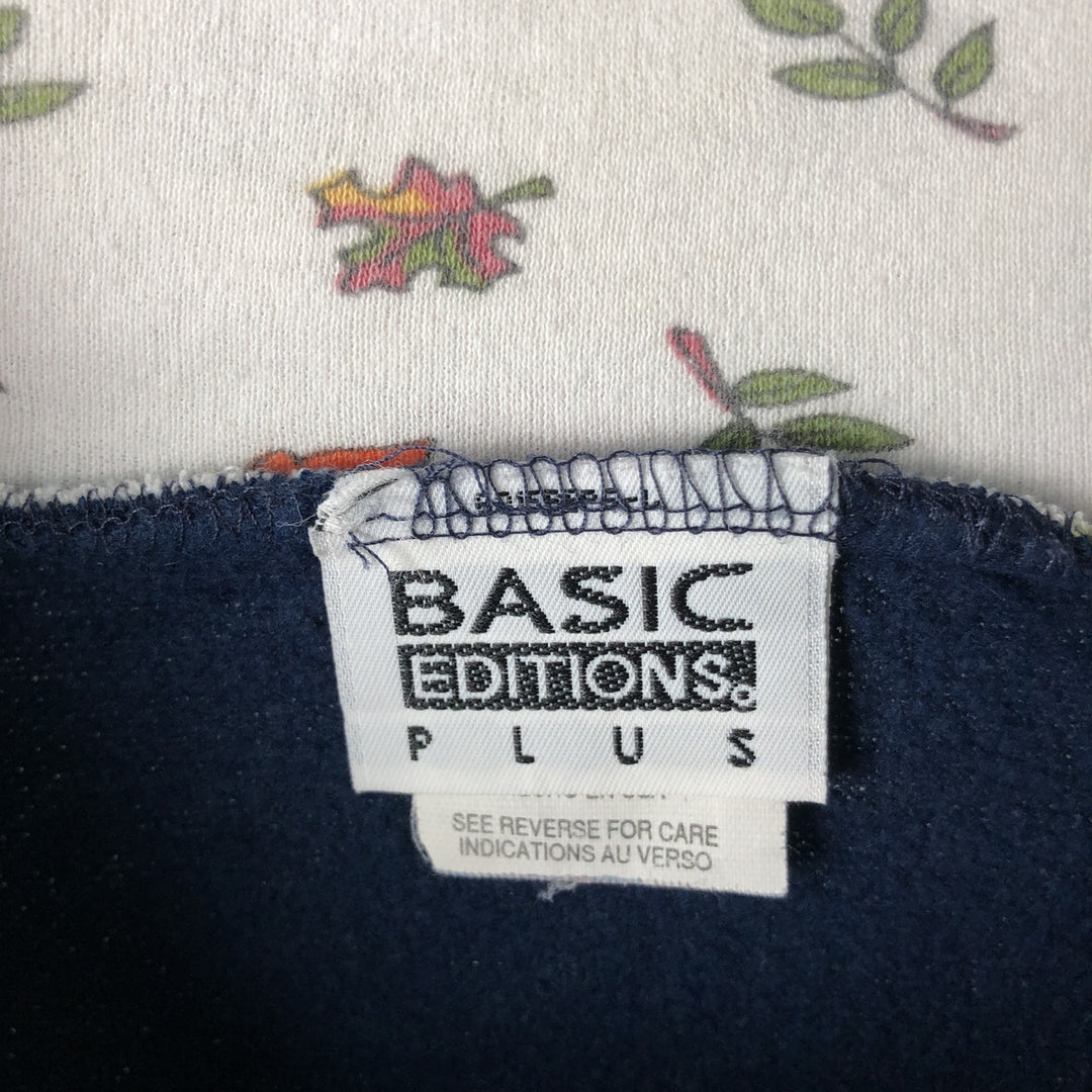 Oversized 90'S BASIC EDITIONS PLUS mock neck bear pattern sweatshirt, made in the USA, women's size XXXL acrylic navy blue type Vintage Second Hand