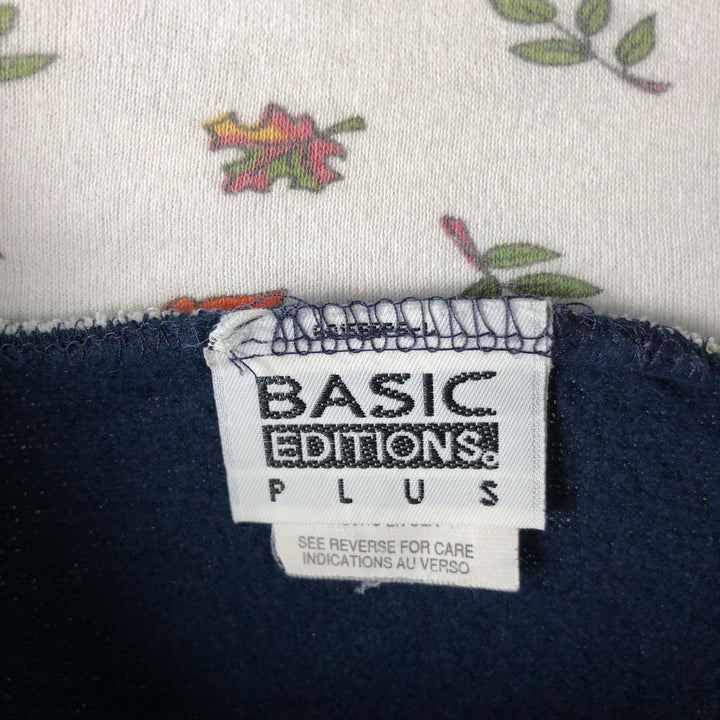 Oversized 90'S BASIC EDITIONS PLUS mock neck bear pattern sweatshirt, made in the USA, women's size XXXL acrylic navy blue type Vintage Second Hand