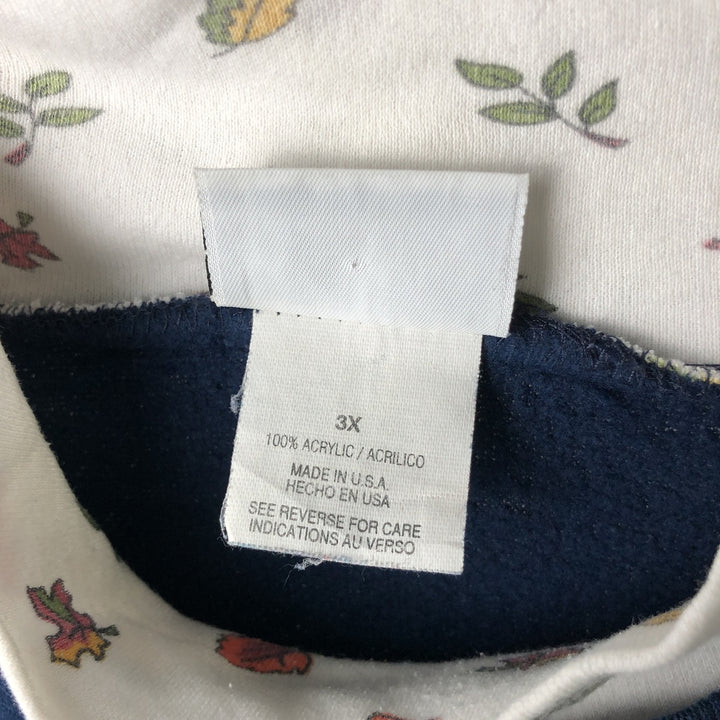 Oversized 90'S BASIC EDITIONS PLUS mock neck bear pattern sweatshirt, made in the USA, women's size XXXL acrylic navy blue type Vintage Second Hand