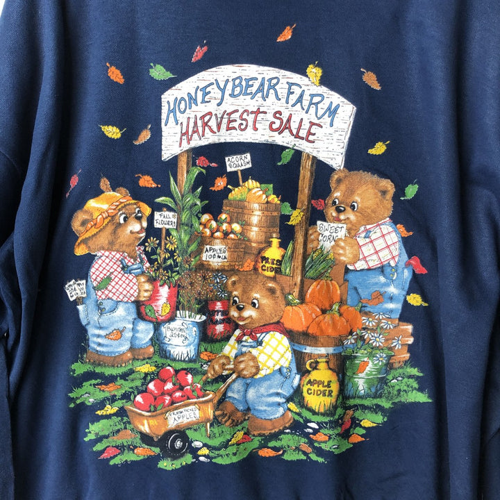 Oversized 90'S BASIC EDITIONS PLUS mock neck bear pattern sweatshirt, made in the USA, women's size XXXL acrylic navy blue type Vintage Second Hand