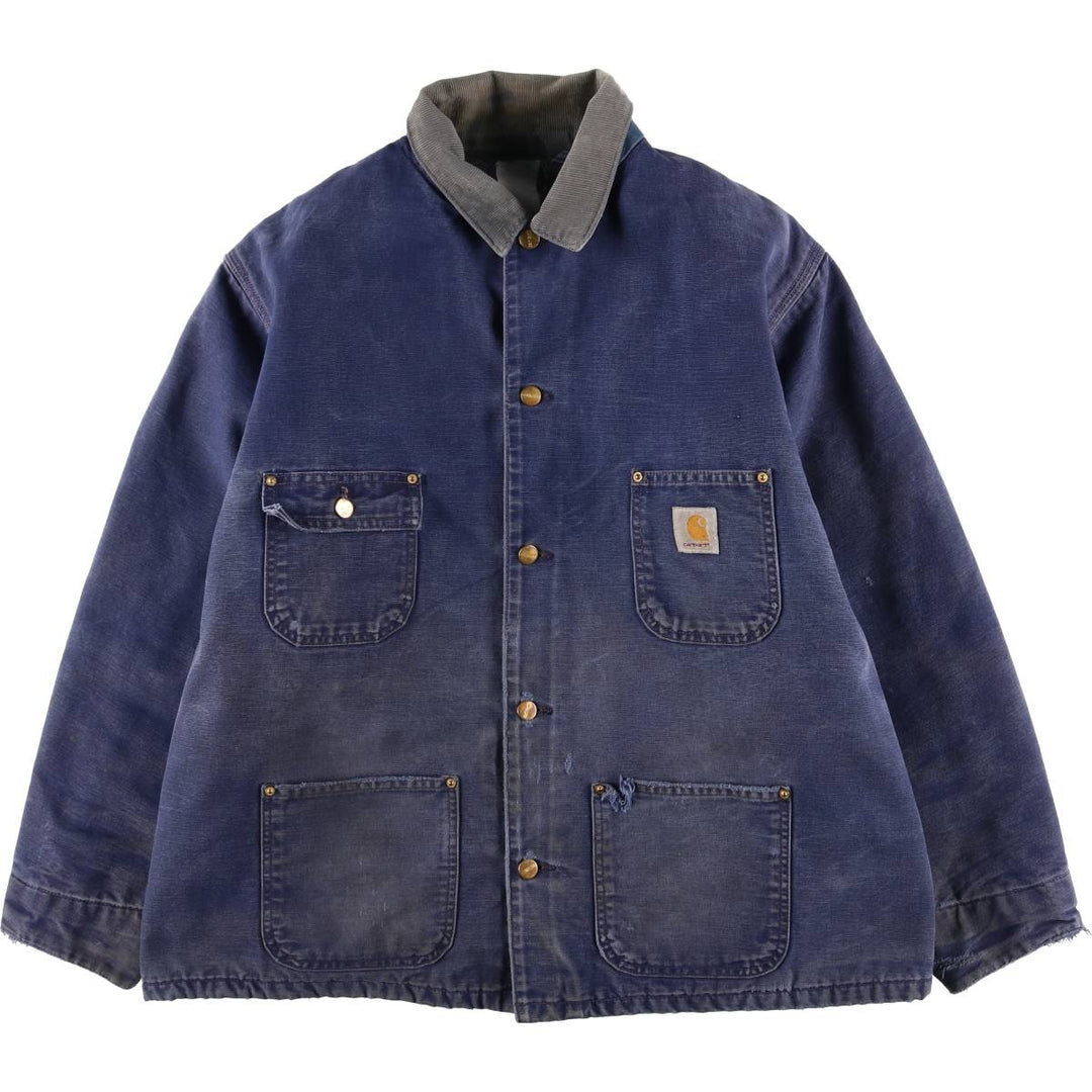 Carhartt Michigan Chore Coat Duck Coverall Men's XL Size unclear navy blue type Vintage Second Hand