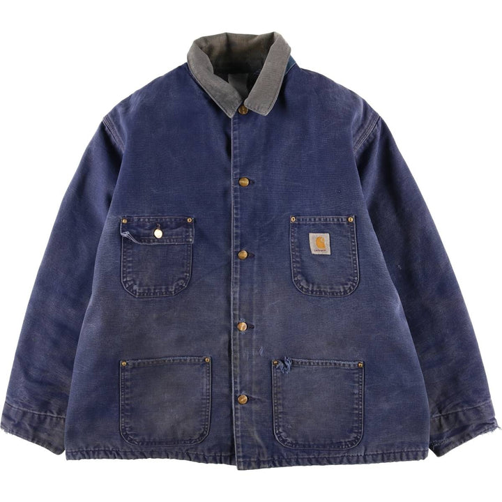 Carhartt Michigan Chore Coat Duck Coverall Men's XL Size unclear navy blue type Vintage Second Hand