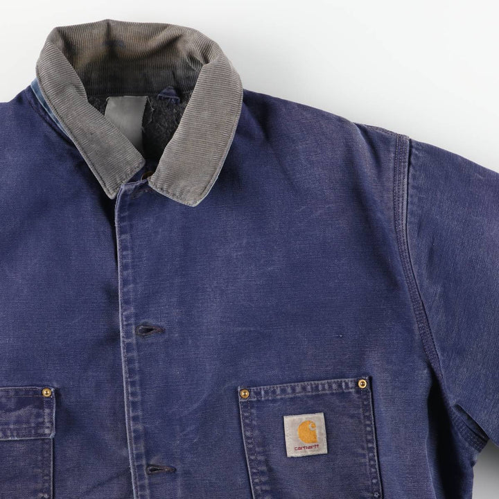 Carhartt Michigan Chore Coat Duck Coverall Men's XL Size unclear navy blue type Vintage Second Hand