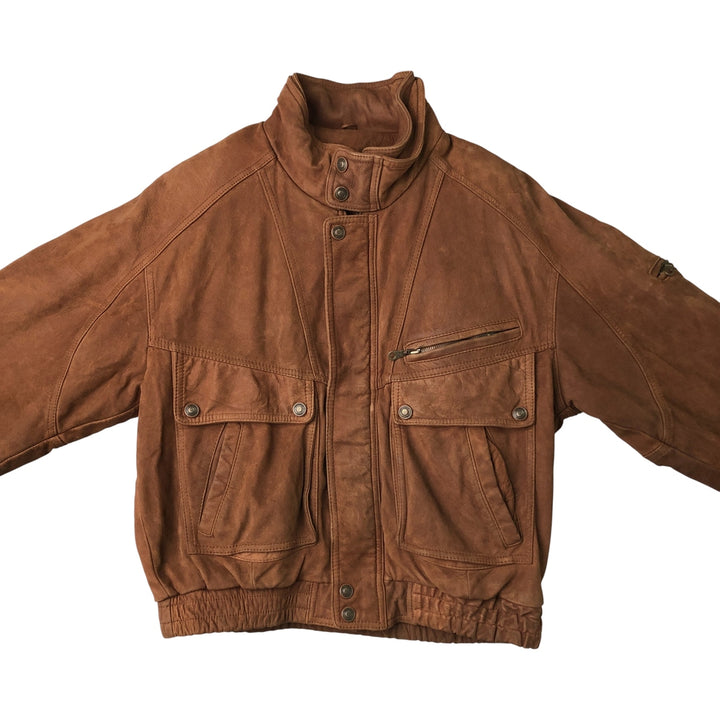 Wilsons Adventure Bound stand-collar padded leather jacket, men's size L, vintage genuine leather brown type Vintage Second Hand