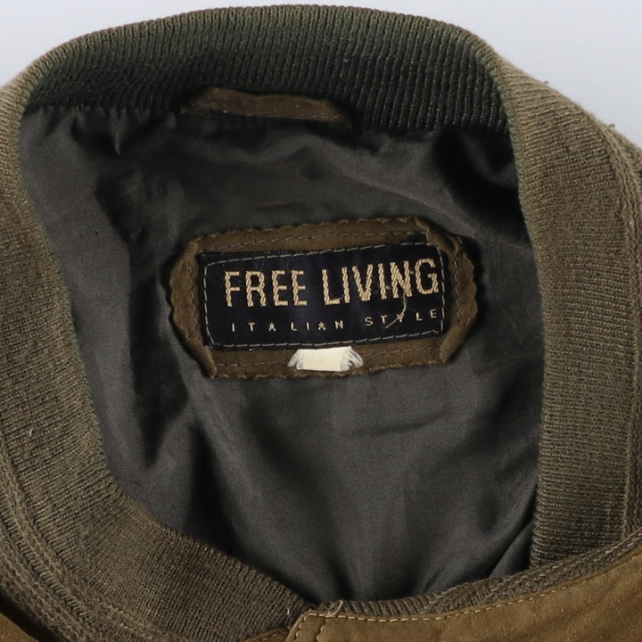 FREE LIVING Balster Jacket, Suede Leather Blouson, Men's XL Genuine Leather Suede Leather Khaki type brown Vintage Second Hand