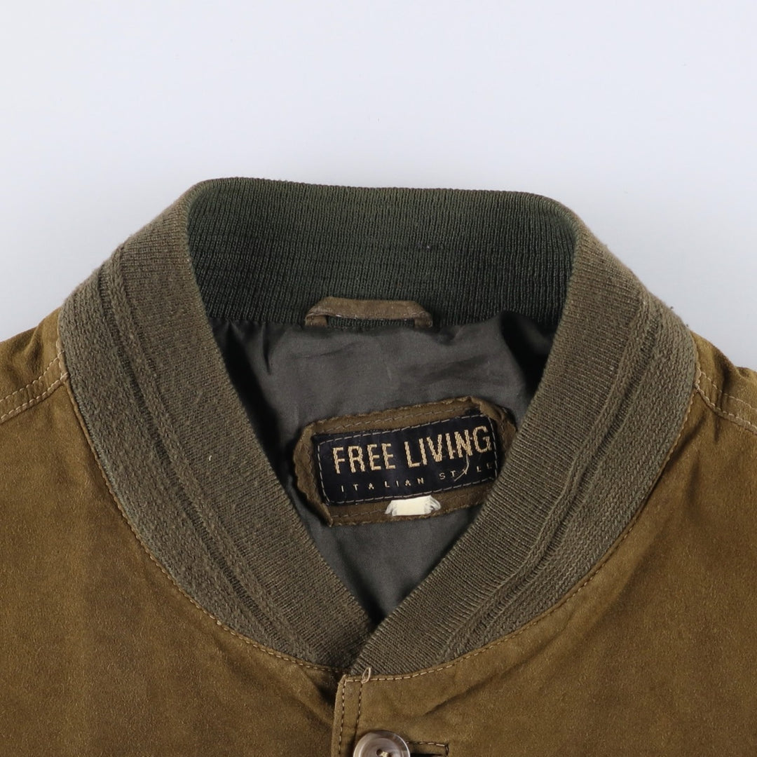 FREE LIVING Balster Jacket, Suede Leather Blouson, Men's XL Genuine Leather Suede Leather Khaki type brown Vintage Second Hand