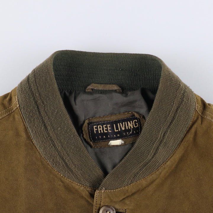 FREE LIVING Balster Jacket, Suede Leather Blouson, Men's XL Genuine Leather Suede Leather Khaki type brown Vintage Second Hand