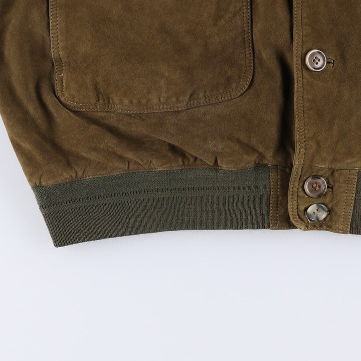 FREE LIVING Balster Jacket, Suede Leather Blouson, Men's XL Genuine Leather Suede Leather Khaki type brown Vintage Second Hand