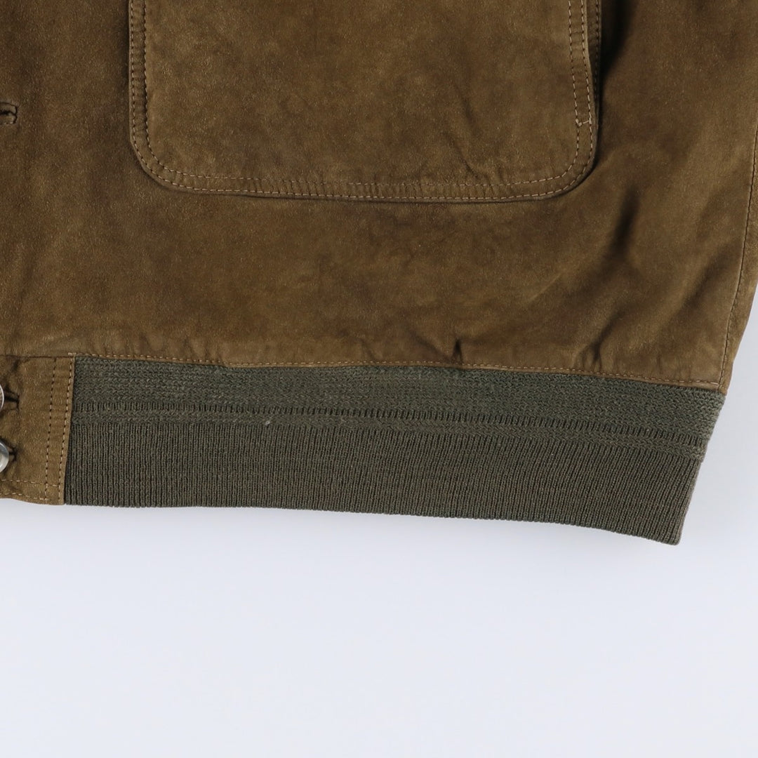 FREE LIVING Balster Jacket, Suede Leather Blouson, Men's XL Genuine Leather Suede Leather Khaki type brown Vintage Second Hand