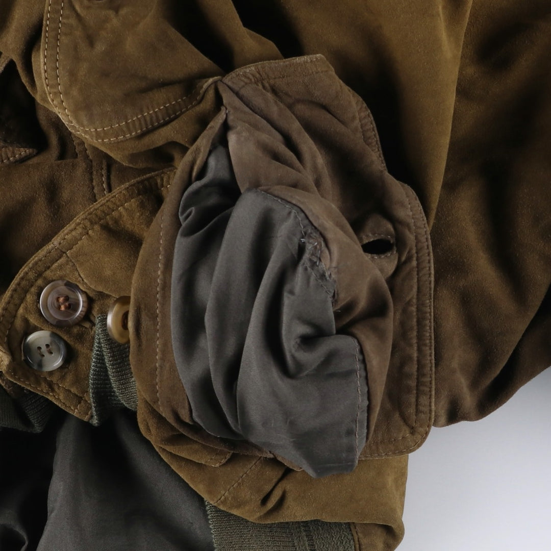 FREE LIVING Balster Jacket, Suede Leather Blouson, Men's XL Genuine Leather Suede Leather Khaki type brown Vintage Second Hand