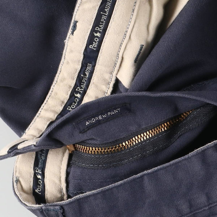 Ralph Lauren Polo Ralph Lauren Andrew Pant Two-pleat Chino Pants Men's Size W34 cotton navy blue type Vintage Second Hand