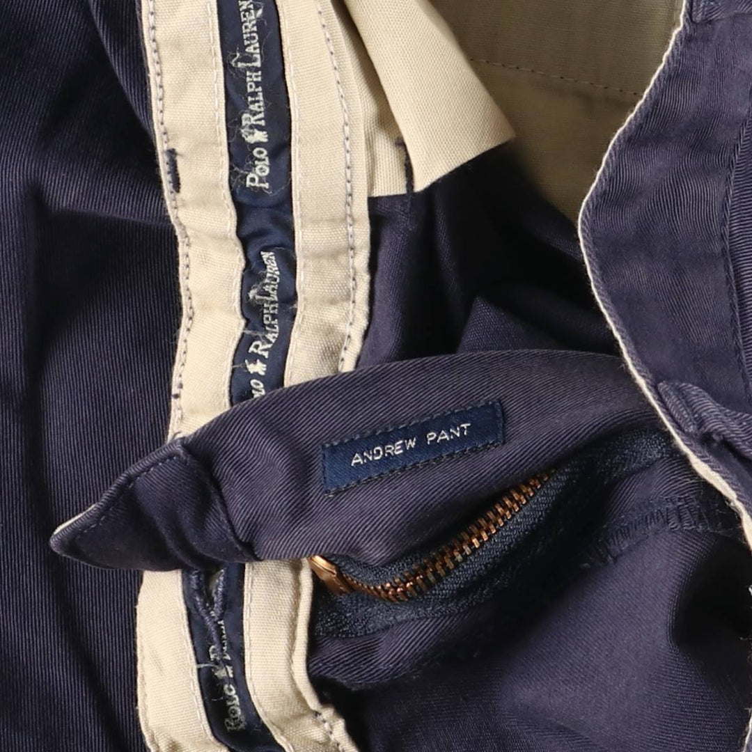 Ralph Lauren Polo Ralph Lauren Andrew Two-pleat Chino Pants Men's Size W34 cotton navy blue type Vintage Second Hand