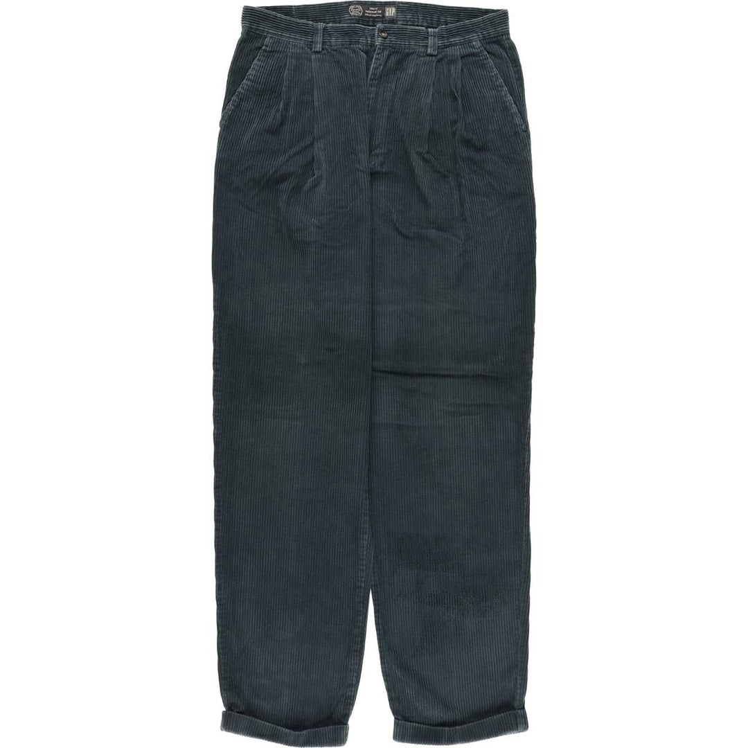 90'S GAP Relaxed Fit Old Gap Two-pleat Wide-ribbed Corduroy Pants Men's Size 36 cotton Green type dark green Vintage Second Hand