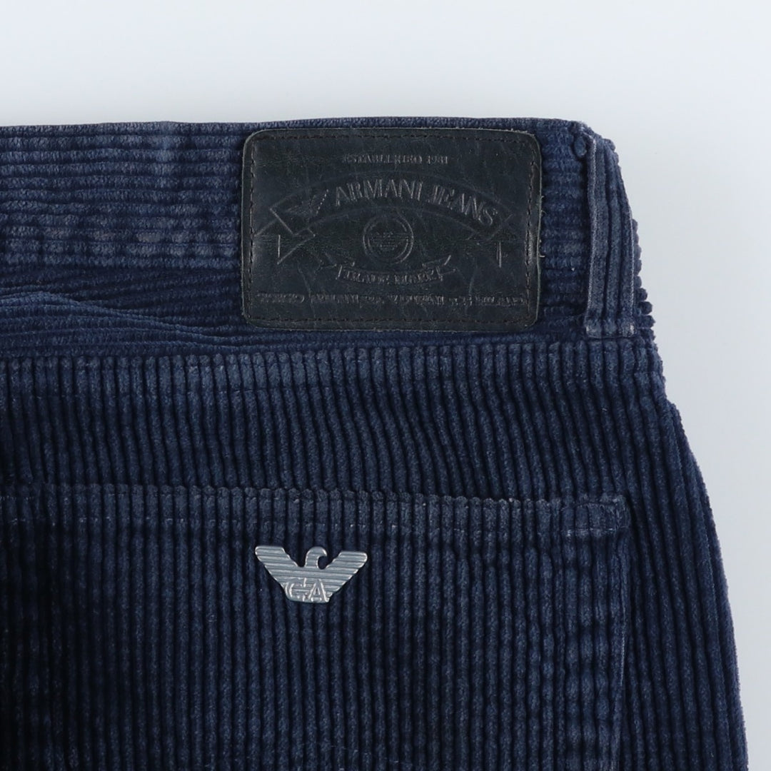 80s-90'S Giorgio Armani Jeans Wide Ribbed Corduroy Pants, Made in Italy, Men's, Size W37 cotton blue type Vintage Second Hand