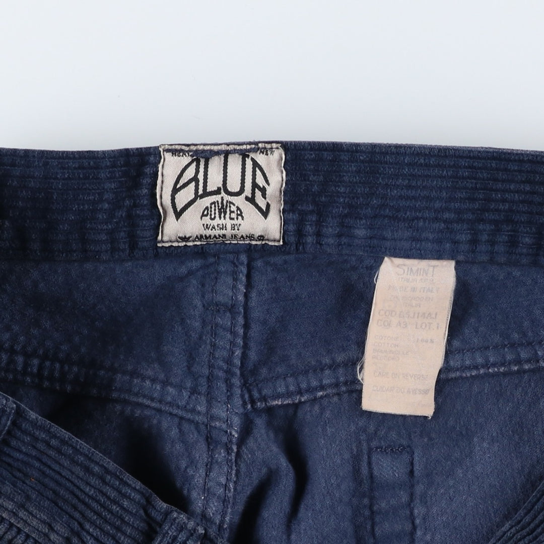80s-90'S Giorgio Armani Jeans Wide Ribbed Corduroy Pants, Made in Italy, Men's, Size W37 cotton blue type Vintage Second Hand