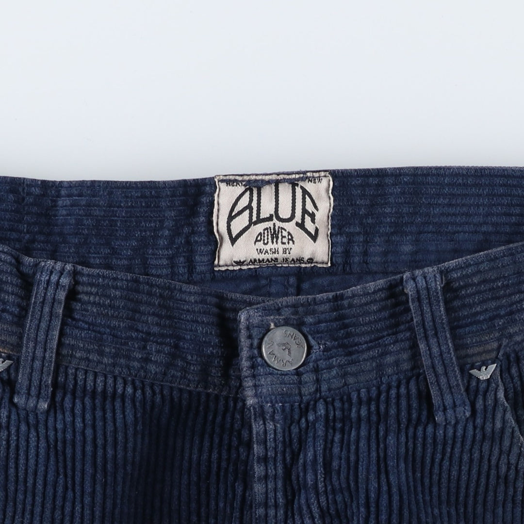 80s-90'S Giorgio Armani Jeans Wide Ribbed Corduroy Pants, Made in Italy, Men's, Size W37 cotton blue type Vintage Second Hand