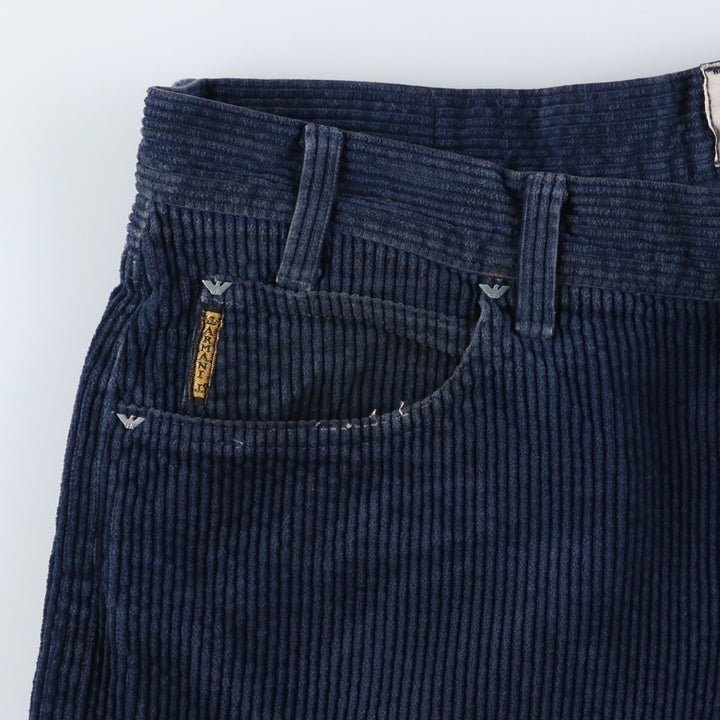 80s-90'S Giorgio Armani Jeans Wide Ribbed Corduroy Pants, Made in Italy, Men's, Size W37 cotton blue type Vintage Second Hand